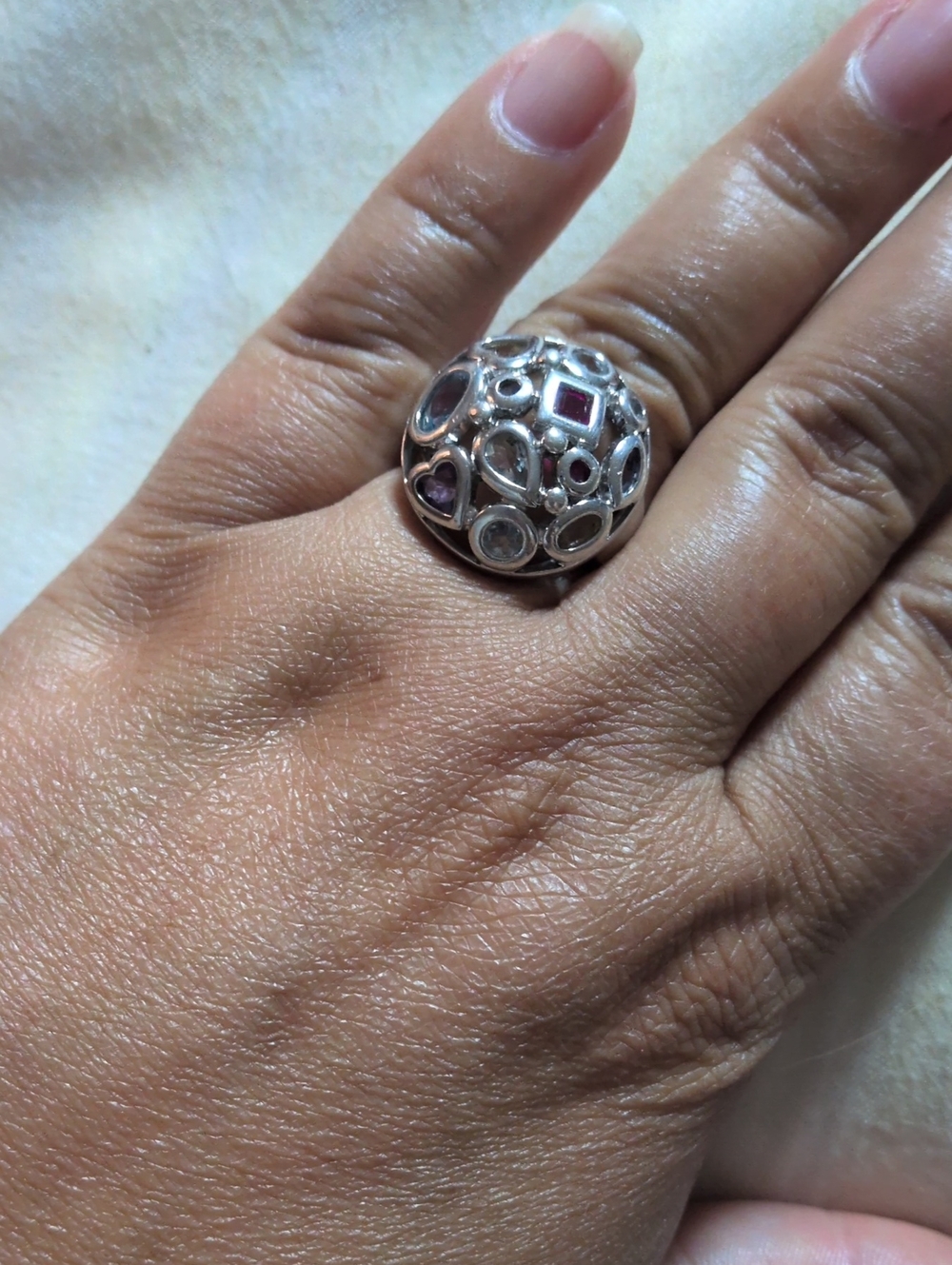 Silver Multi-Stone Accent Dome Ring